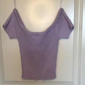 Emory Park Purple Off-the-Shoulder Sweater Ribbed Knit